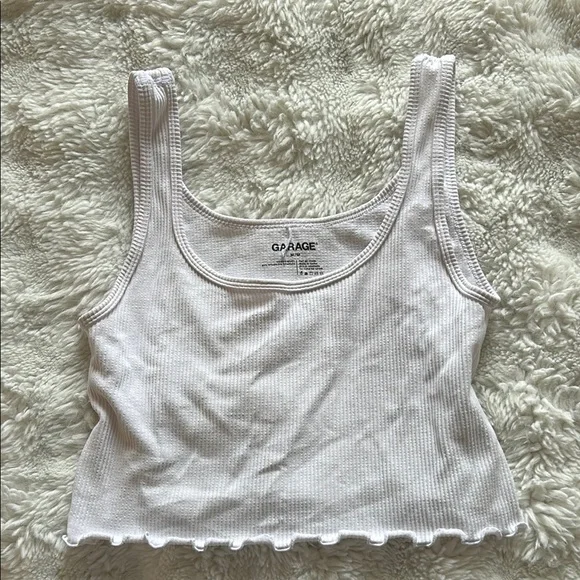Garage White Ribbed Crop Tank Top - Picture 1 of 1